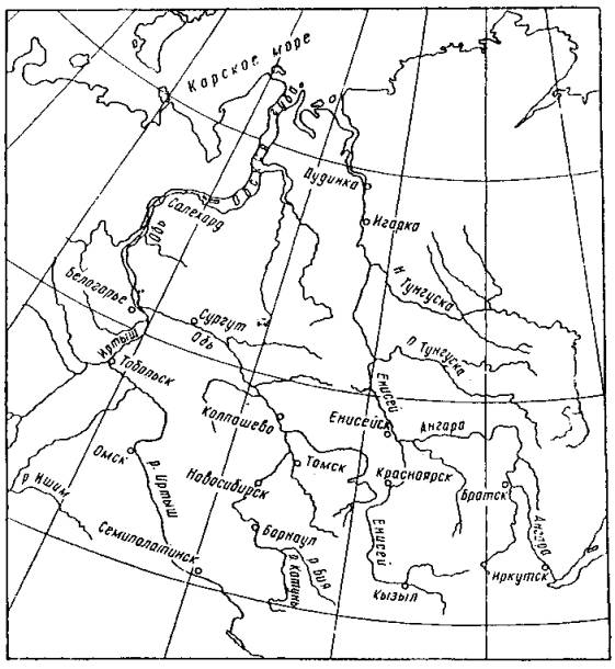 Енисей на контурной карте