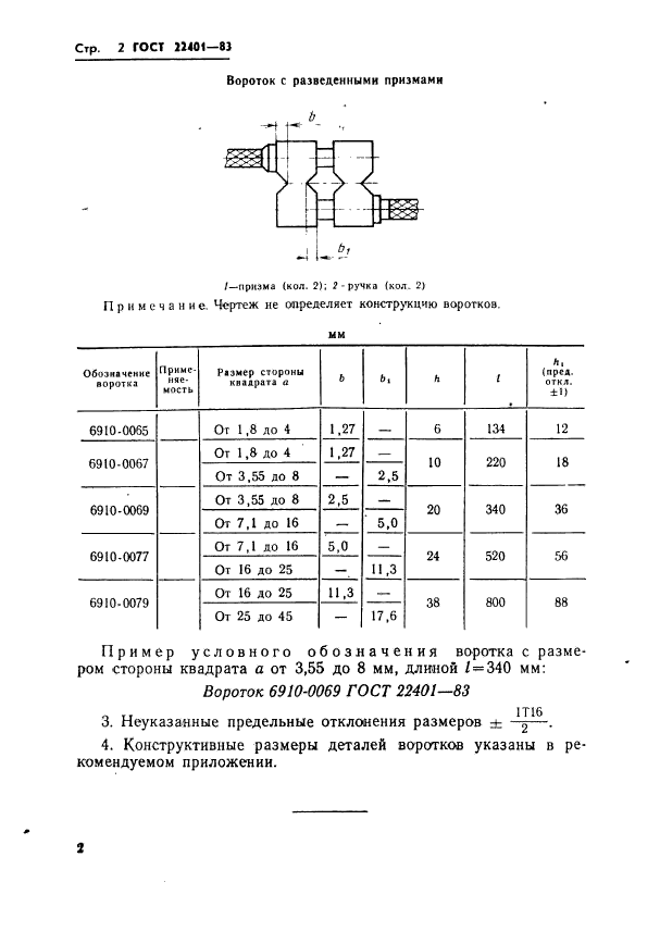 Основные размеры