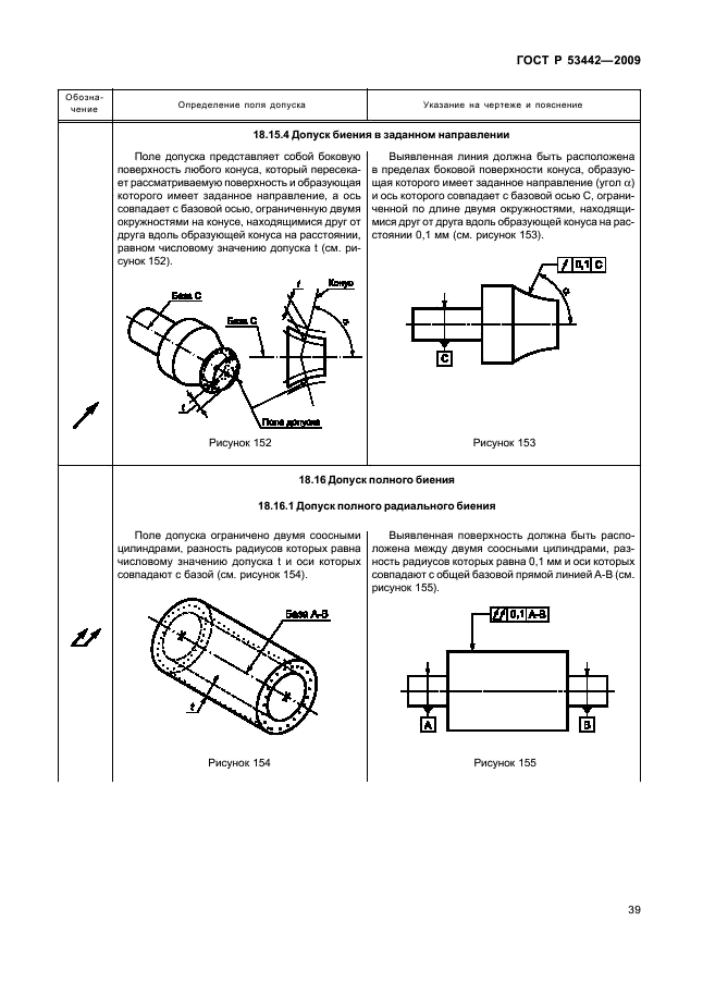 Обозначение радиального биения на чертеже