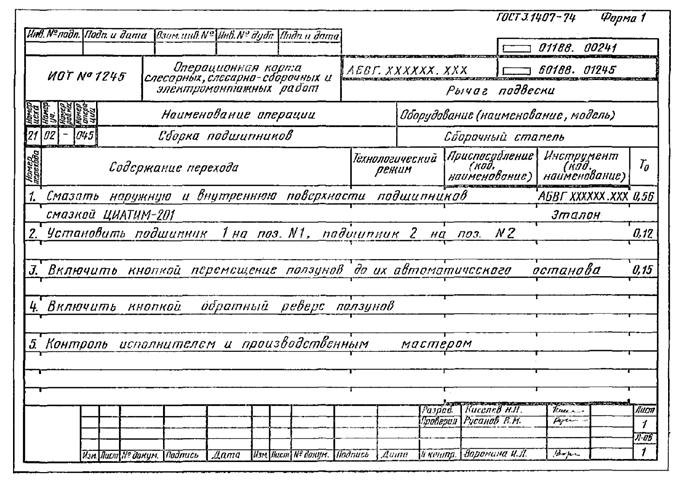 Карта технологического процесса пример