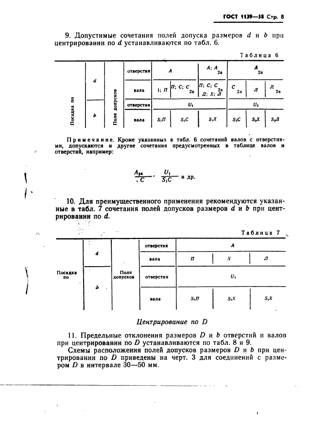 ГОСТ 1139-58 Соединения зубчатые (шлицевые) прямобочные. Размеры, допуски и поса