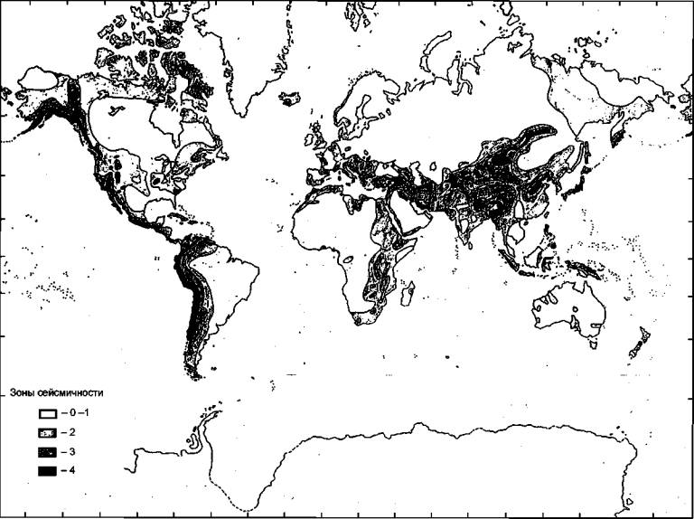 Карта зон землетрясений