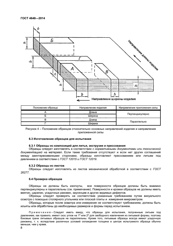 Размеры образцов для механических испытаний