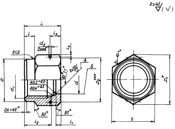 Гайка в разрезе чертеж