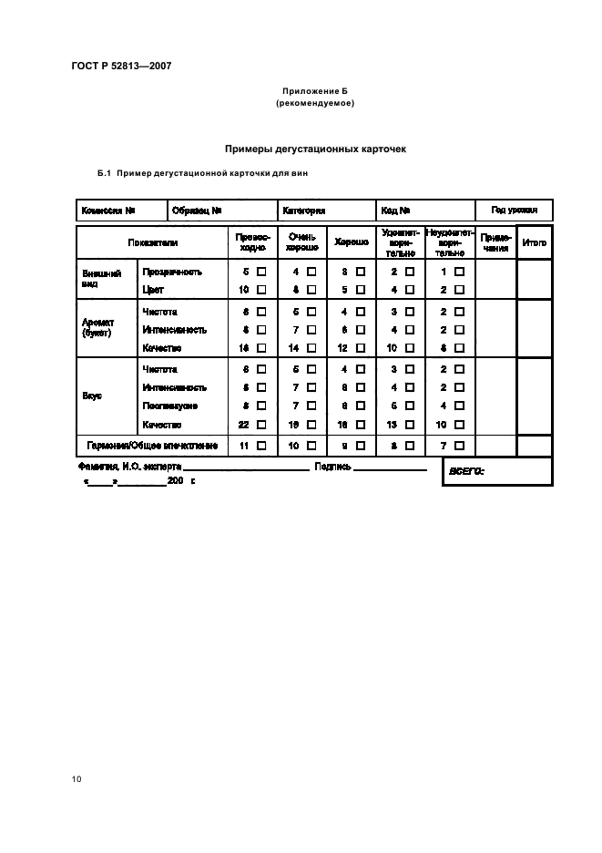 Дегустационный лист для вина образец